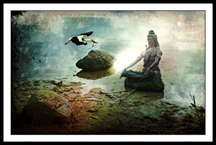 425x285 Lord Shiva In Praying Mudra Beautiful Painting With Frame - Praying Painting