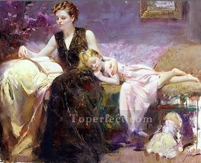 399x323 Precious Moments Lady Painter Pino Daeni Painting In Oil For Sale - Precious Moments Painting