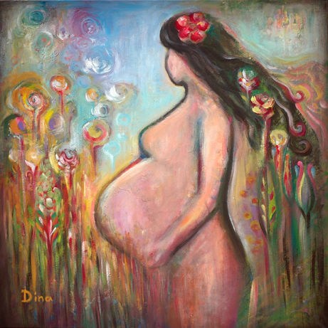 461x461 Pregnant Woman With Flowers. Collaborative Painting During A Party - Pregnant Woman Painting