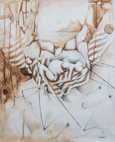 400x493 Surreal Painting Of Pregnant Woman Signed By Peruvian Artist - Pregnant Woman Painting