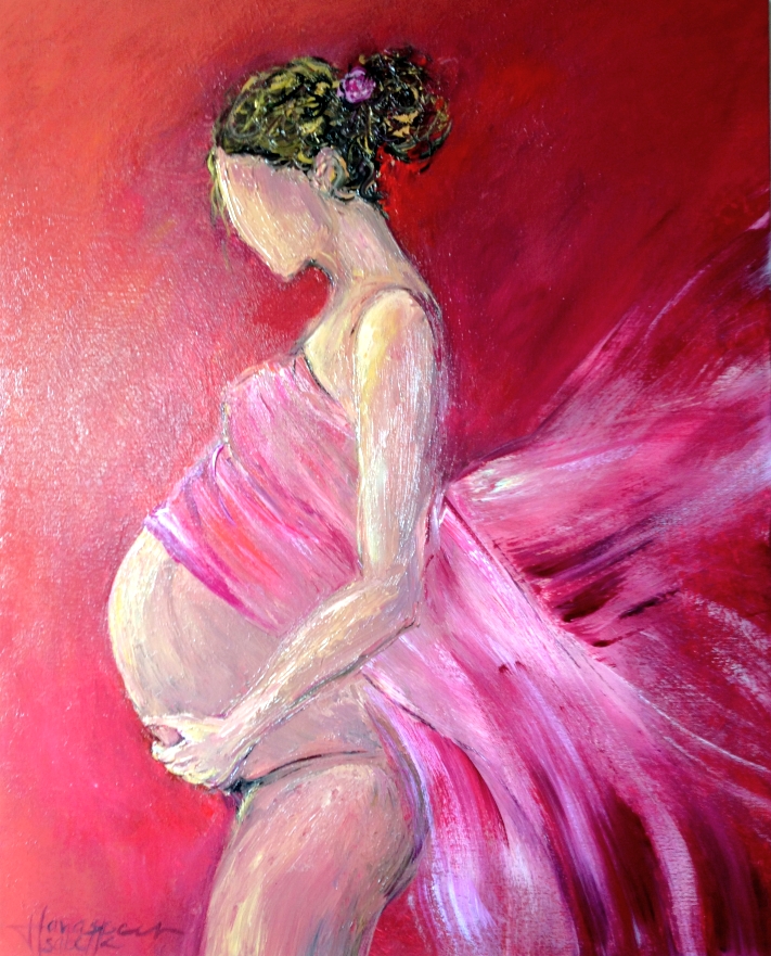 711x881 Birthing By Nancy Carlson - Pregnant Woman Painting