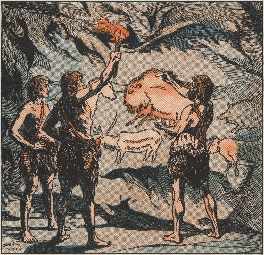 1024x989 Prehistoric Men With Cave Paintings Posters Amp Prints By Corbis - Prehistoric Painting