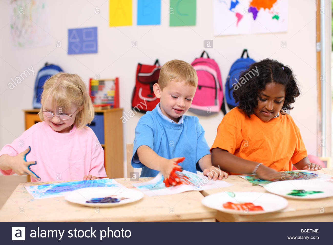 1300x956 Preschool Kids Finger Painting Stock Photo 24912958 - Preschool Painting
