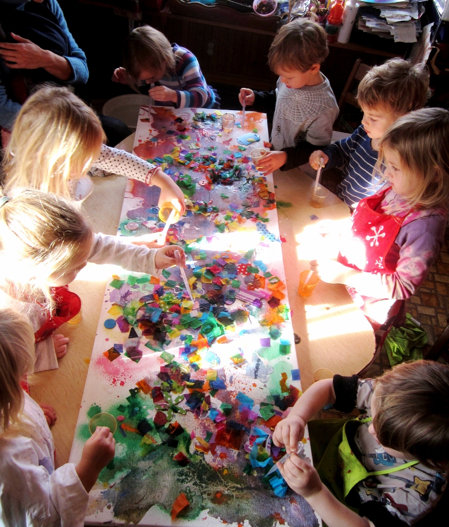 874x1024 Art And Soul Preschool Winter Walk Collaborative Painting - Preschool Painting