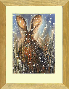 233x300 Winter Hare Print Art Christmas Present From Watercolour Painting - Present Painting
