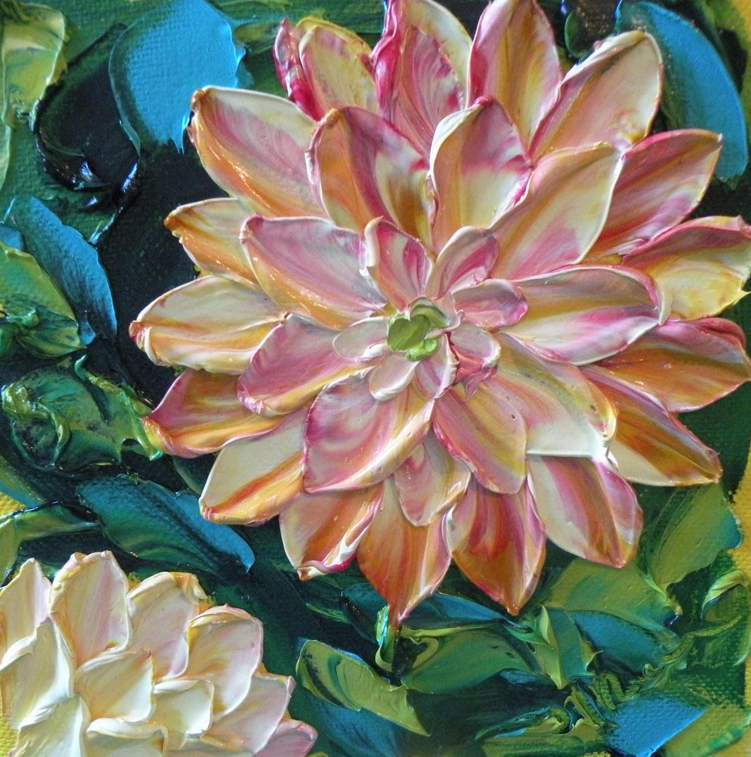 1489x1500 Small Original Painting, Impasto Pinks And Cream Original Palette - Pretty Flower Painting