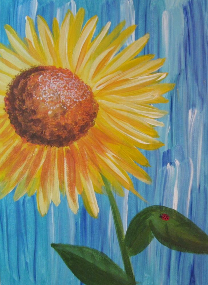 728x994 Dashing Canvas Painting Ideas Come With Blue Green Yellow Colors - Pretty Flower Painting