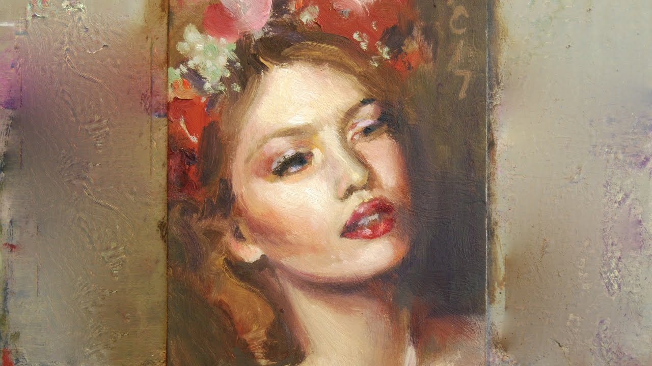 1280x720 Pretty Girl Flowers In Her Hair Painting Journal - Pretty Girl Painting