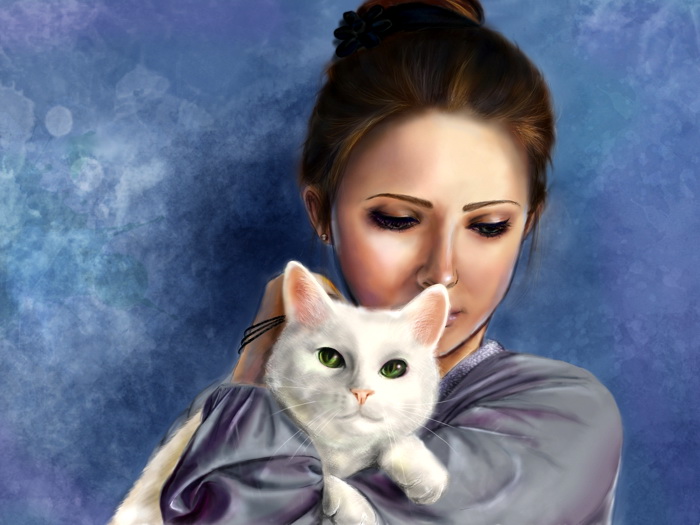700x525 Pretty Girl Portrait Cat Painting Art Gigantic Print Poster Ebay - Pretty Girl Painting