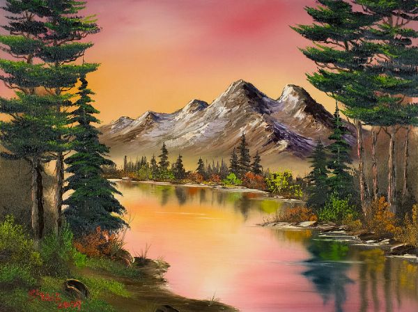 600x448 Bob Ross Autumn Fantasy Oil Paintings - Price Of A Bob Ross Painting
