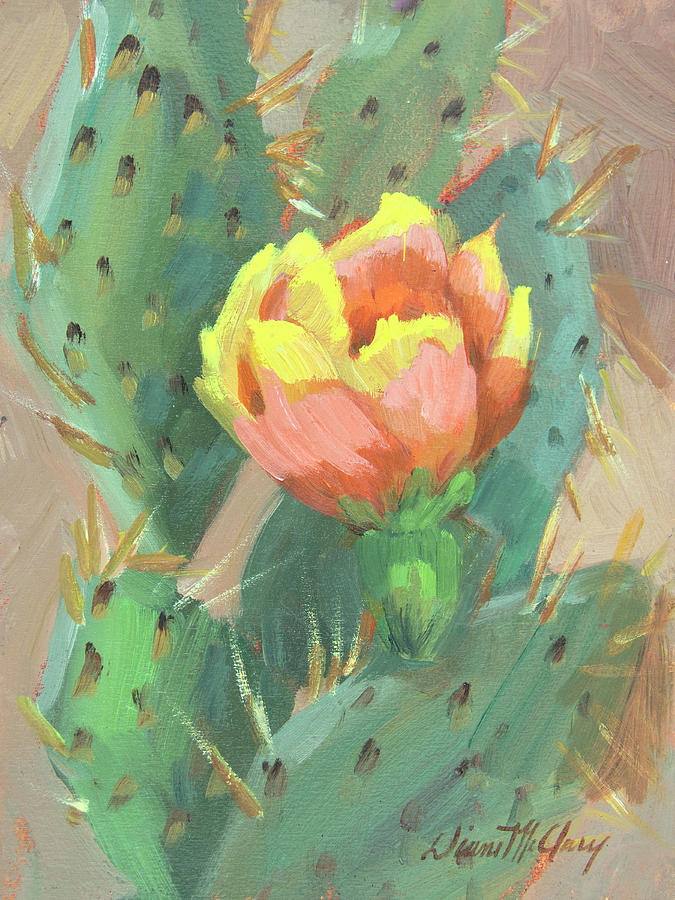 675x900 Prickly Pear Cactus Bloom Painting By Diane Mcclary - Prickly Pear Cactus Painting