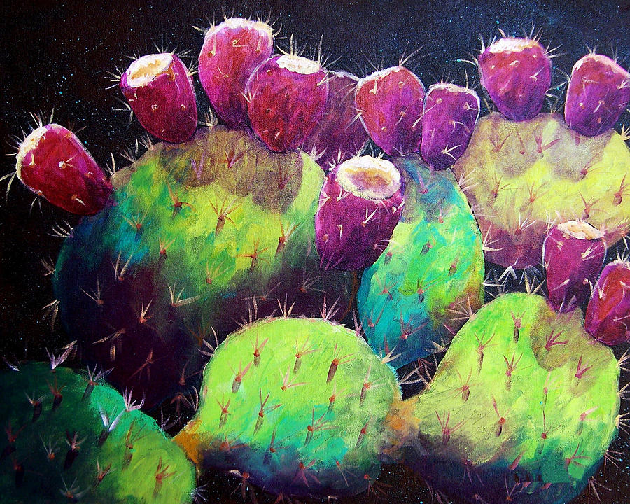 900x720 Colorful Fruit Painting By Candy Mayer - Prickly Pear Cactus Painting