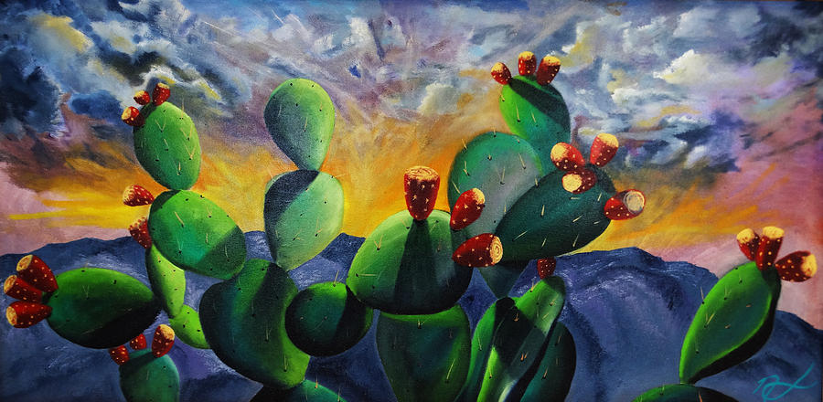 900x440 Southwest Cactus Painting With Prickly Pear Fruit Painting By - Prickly Pear Painting