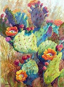 222x300 Watercolor Painting Texas Prickly Pear - Prickly Pear Painting