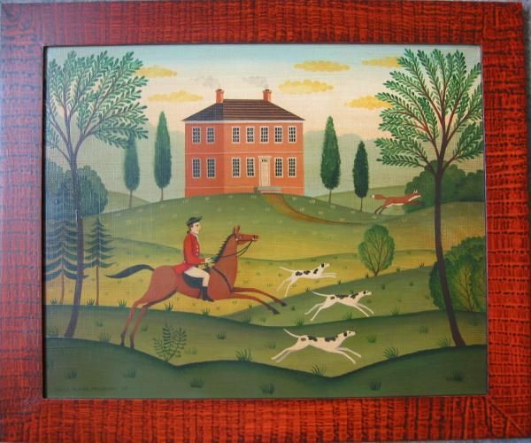 600x500 Fox Hunt American Folk Art Painting - Primitive Folk Art Painting