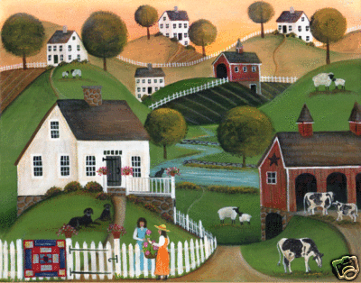 400x314 Primitive Country Dairy Farm Folk Art Painting Print 11x14 530 - Primitive Folk Art Painting