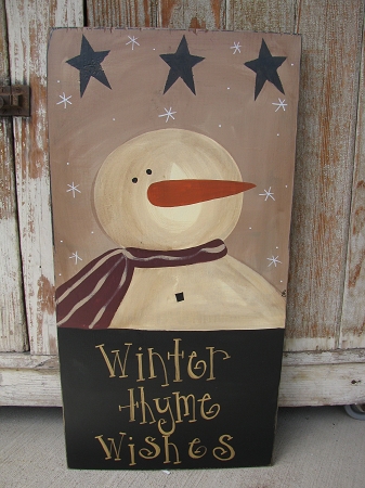 337x450 Primitive Snowman And Stars Painted Wood Sign - Primitive Snowman Painting