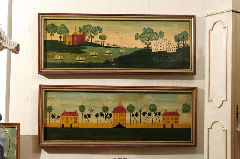 768x510 Pair Of British Colonial Style Paintings - Primitive Style Painting