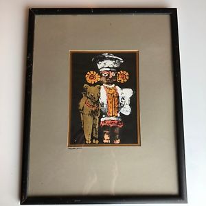 300x300 Primitive Style Original Painting Ink Resist Inca Statuette - Primitive Style Painting