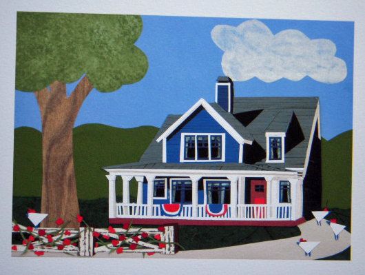 530x399 These Are My Exterior Color Choices!!!! Red White And Blue House - Primitive Style Painting
