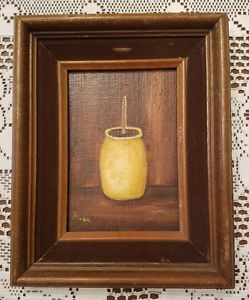 249x300 Vintage Primitive Style Painting Of Butter Churn With Wood Frame - Primitive Style Painting