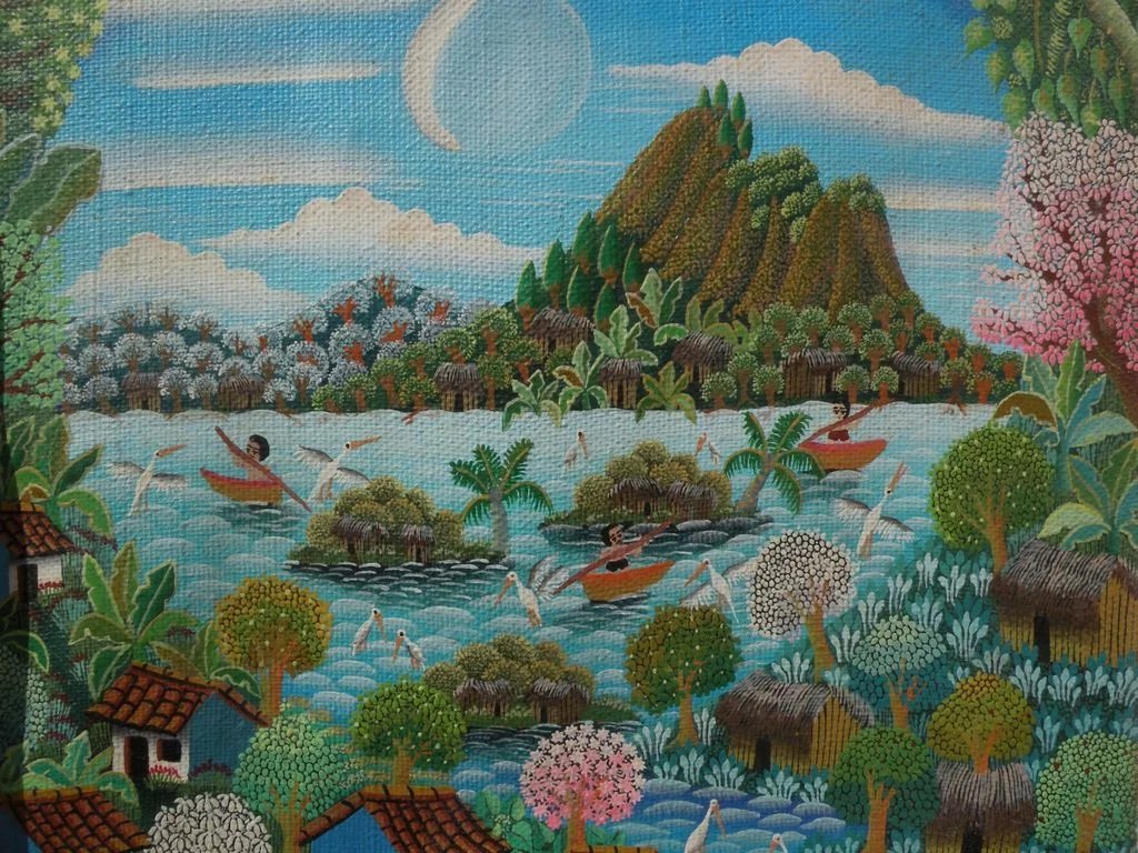 1024x768 Colorful Nicaraguan Primitive Style Painting Of Laguna Masaya - Primitive Style Painting