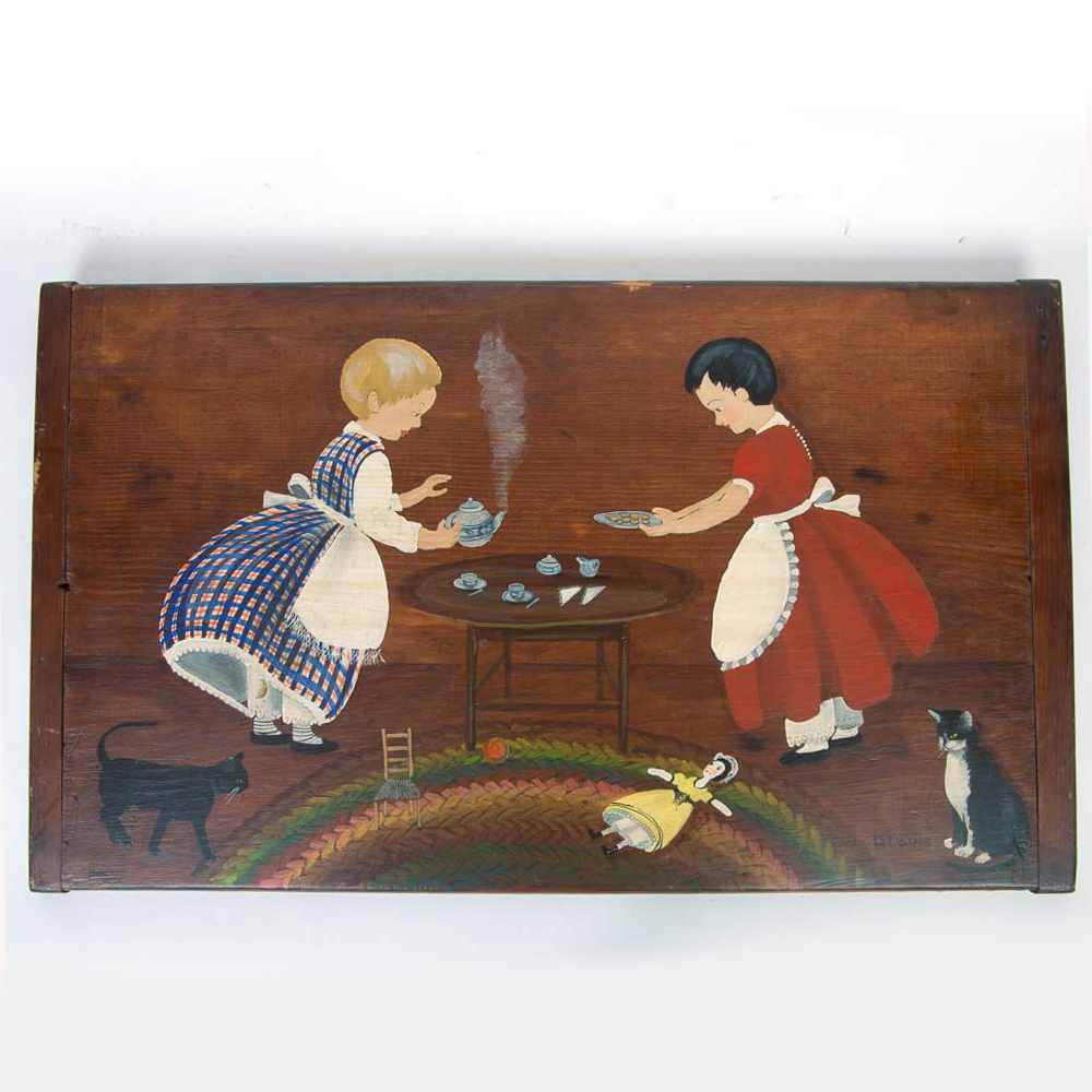 1000x1000 D. Davis Original Primitive Style Painting On Board Ebth - Primitive Style Painting