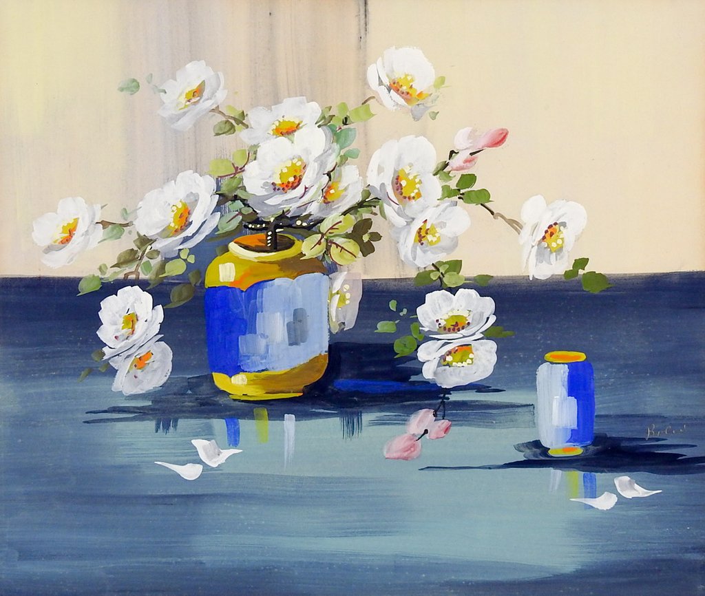 1024x866 White Primrose Still Life Painting Artifax Antiques Amp Design - Primrose Painting