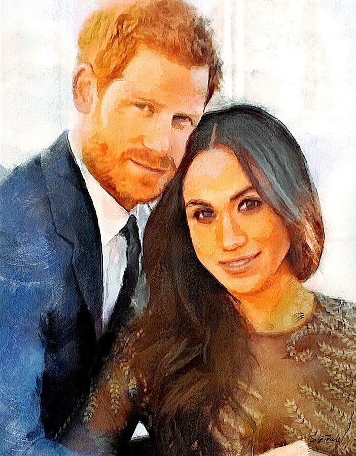 702x900 Prince Harry And Princess Meghan Painting By Wayne Pascall - Prince Harry Painting