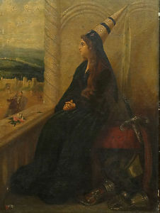 226x300 Fine 19th Century Pre Raphaelite Maiden Princess Knight Antique - Princess And Knight Painting