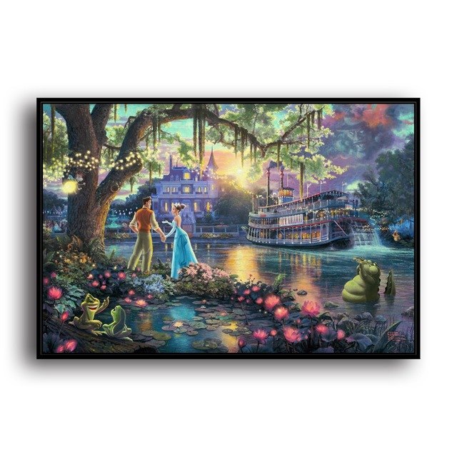 640x640 H1219 Thomas Kinkade The Princess And The Frog, Hd Canvas Print - Princess And The Frog Painting