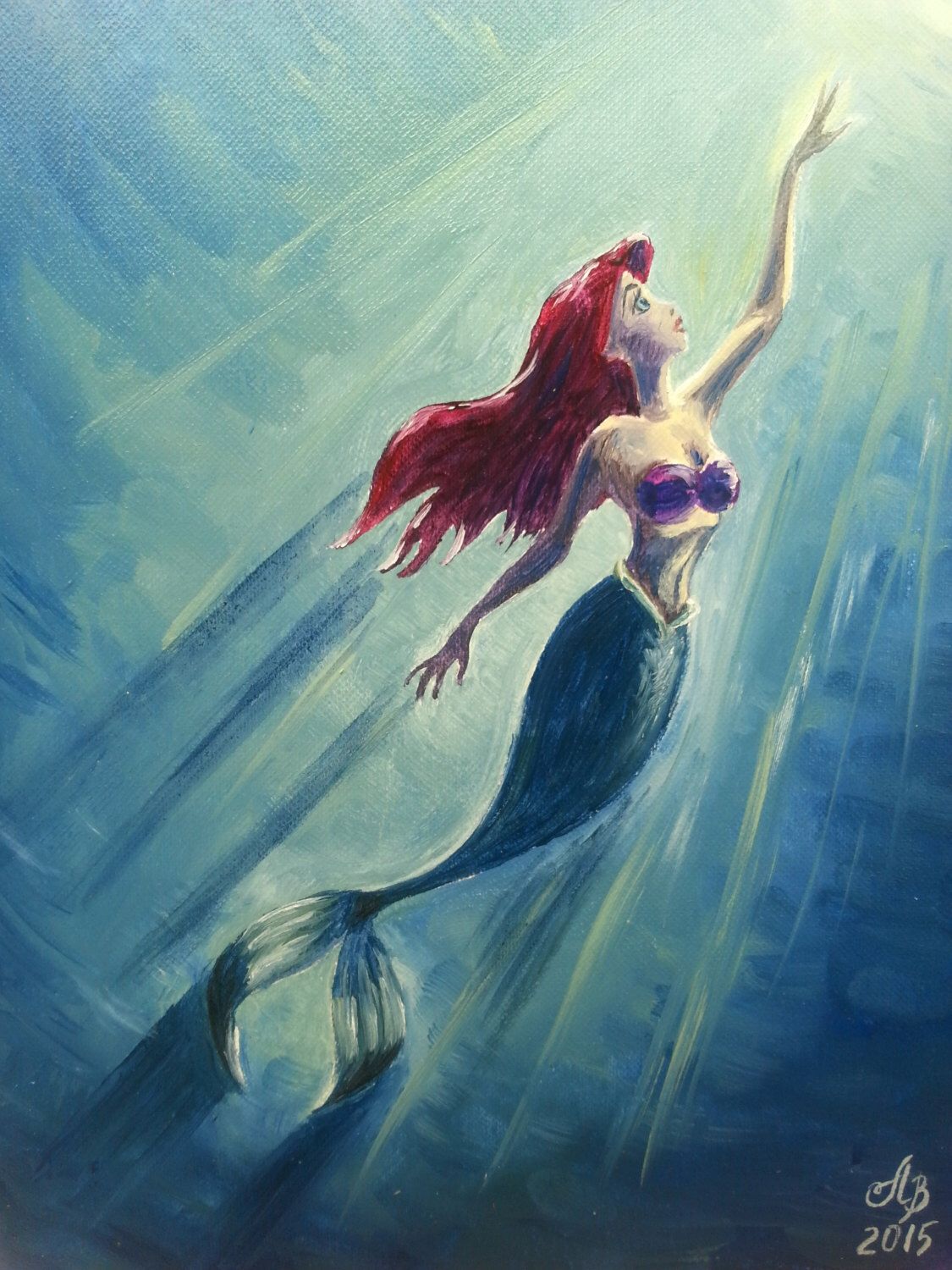 1125x1500 The Little Mermaid Ariel. Original Oil Painting 7x9 Princess - Princess Ariel Painting