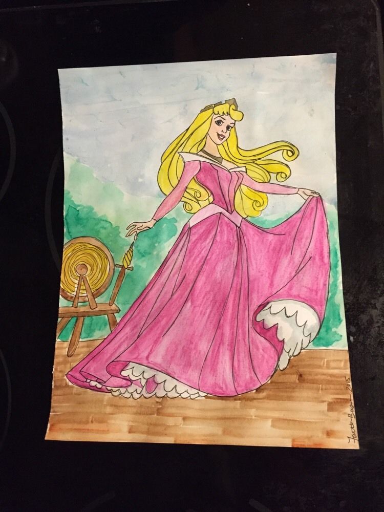 750x1000 Original Watercolor Painting Of Princess Aurora From Disney - Princess Aurora Painting