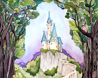 340x270 Hever Castle Watercolor Painting Mini Painting Original - Princess Castle Painting