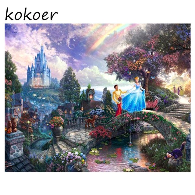 640x640 Kokoer Full,diamond Embroidery,prince And Princess Castle River - Princess Castle Painting