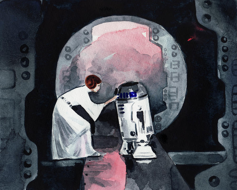 900x720 You'Re My Only Hope Princess Leia And R2d2 Painting By Laura Row - Princess Leia Painting