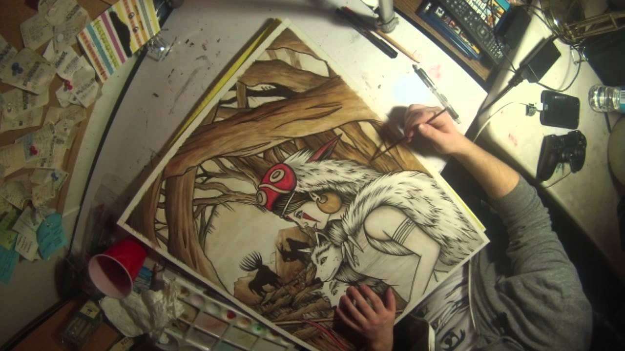 1280x720 Daughter Of Wolves - Princess Mononoke Painting