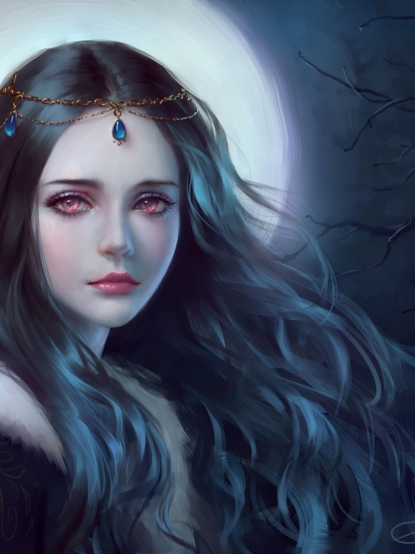 600x800 Download 600x800 Fantasy Girl, Long Hair, Red Eyes, Moonlight - Princess Painting