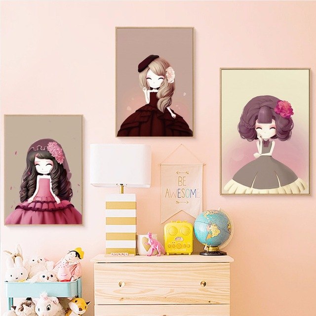 640x640 Princess Cartoon Canvas Painting Kawaii Girl Poster Picture - Princess Painting For Kids