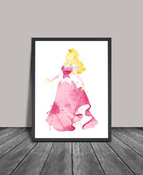 491x600 Sleeping Beauty Watercolor Print, Disney Art Print, Disney - Princess Painting For Kids