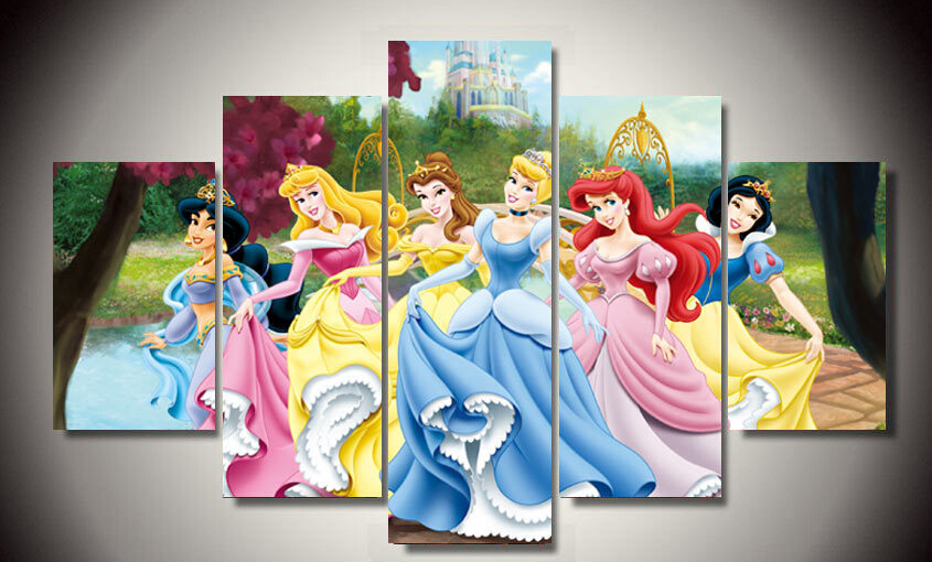 845x510 Framed Printed Cartoon Princess Painting Wall Art Children's Room - Princess Painting Online
