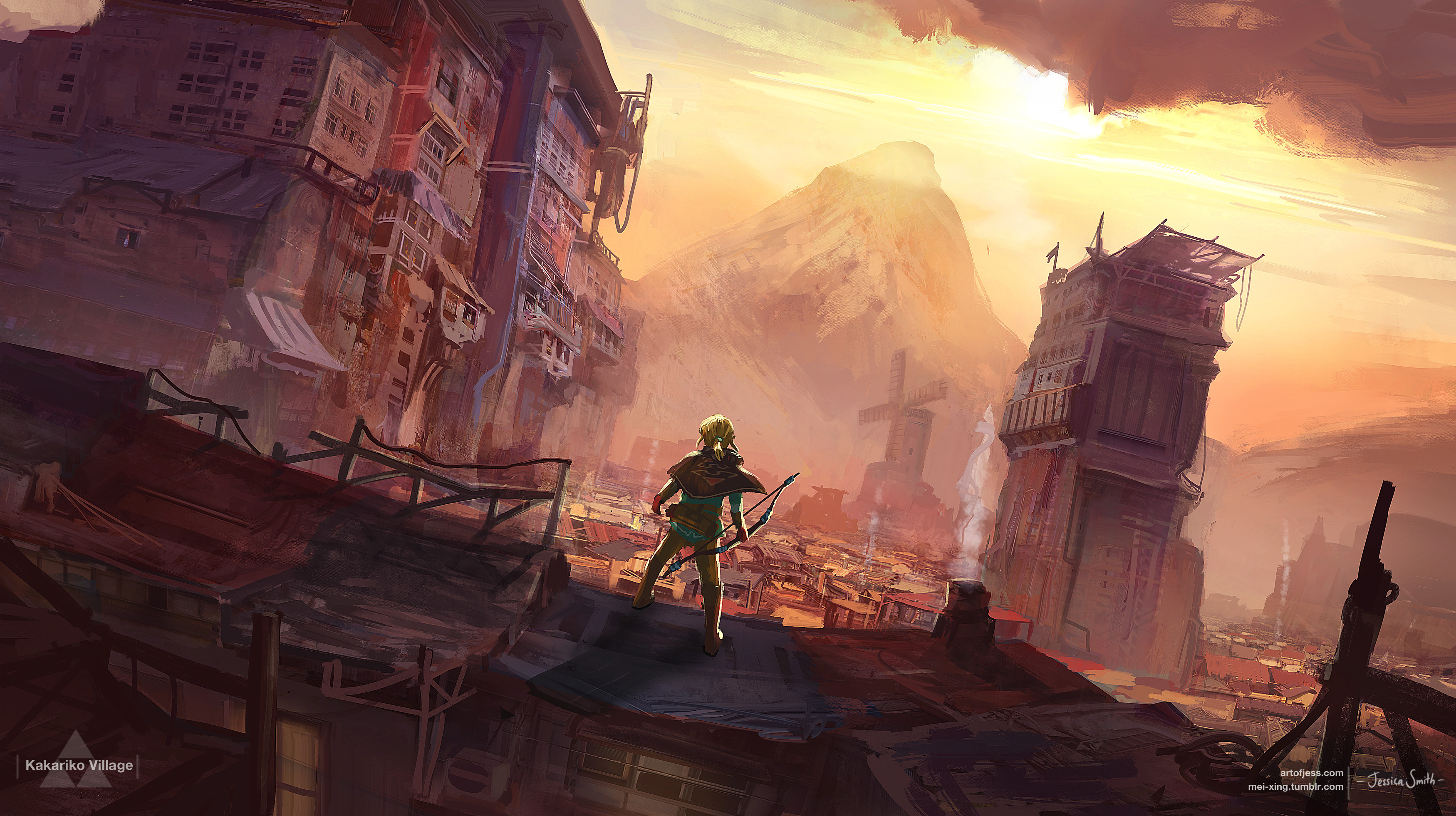 3500x1961 Painting Of What I Imagine Kakariko Village Could Look Like - Princess Zelda Painting