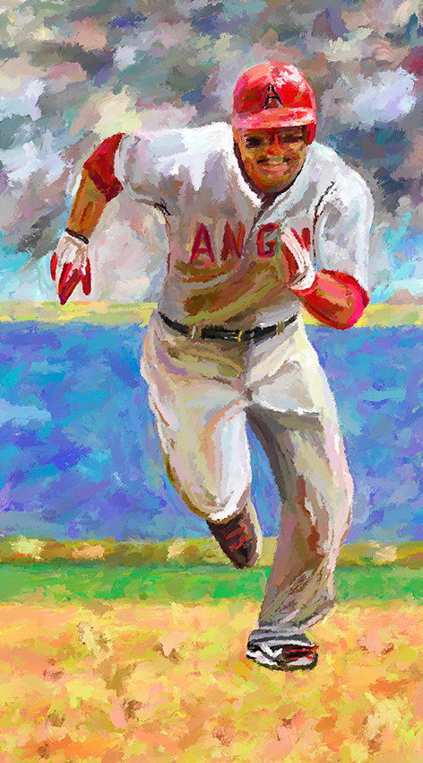 472x850 Baseball Mike Trout Canvas Fine Art Print Digital Painting - Print Digital Painting On Canvas