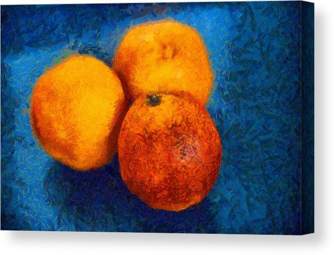 661x505 Oranges On Blue Still Life, Canvas Print For Sale. Digital - Print Digital Painting On Canvas