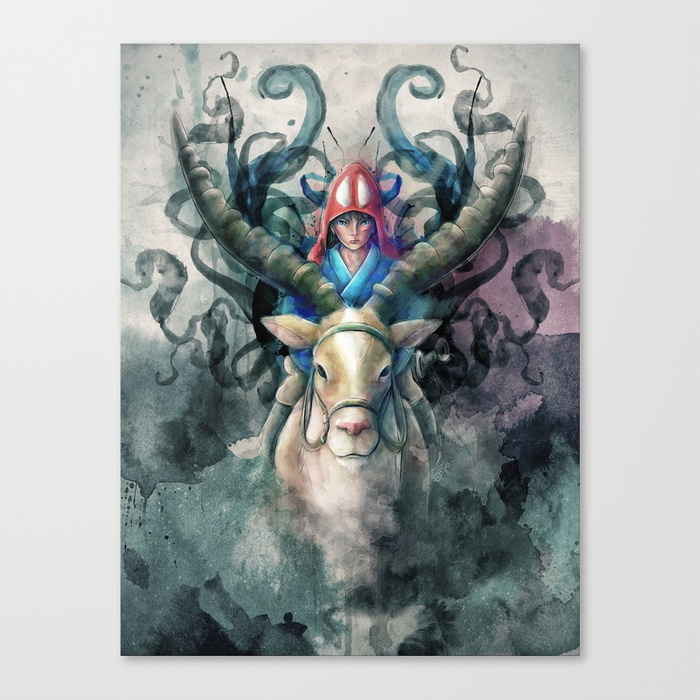 700x700 Ashitaka Demon Watercolor Digital Painting Canvas Print By - Print Digital Painting On Canvas