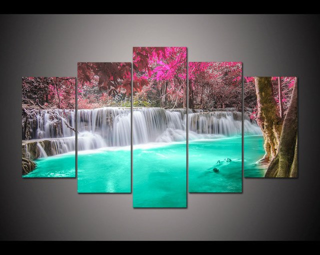 640x509 Canvas Print Art 5 Panel Hd Printed Oil Painting Purple Turquoise - Print Oil Painting