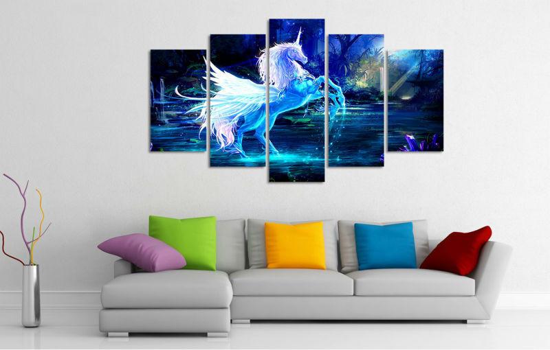 800x510 Printed Oil Painting Unicorn Horse Forest Blue Canvas Print Home - Print Oil Painting