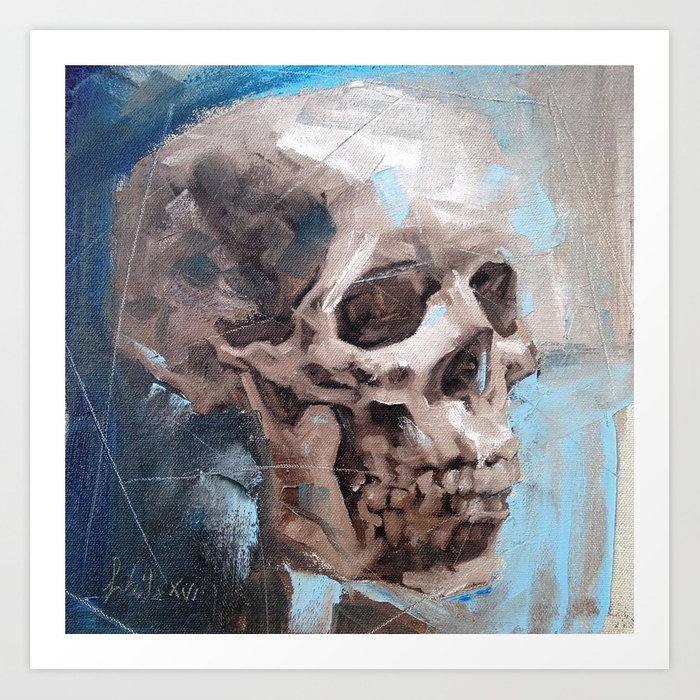 700x700 Skull Oil Painting Blue Art Print By Fiabiolart Society6 - Print Oil Painting