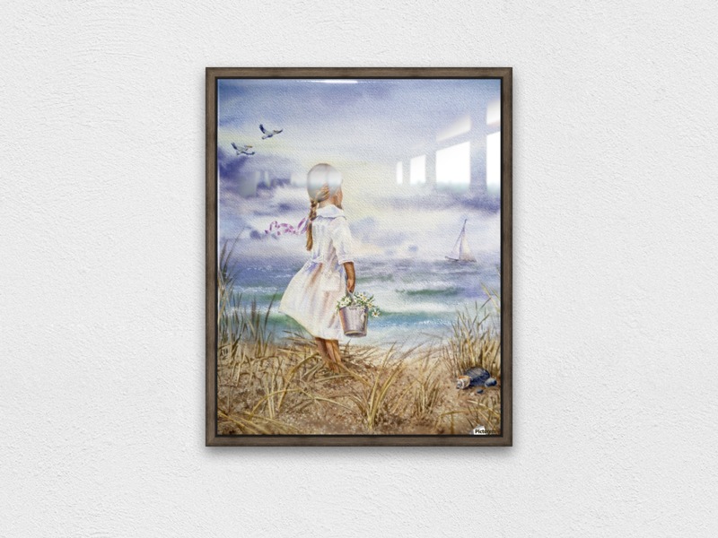 800x600 Watercolor Beach Painting Girl Boat And Ocean - Printing Watercolor Painting