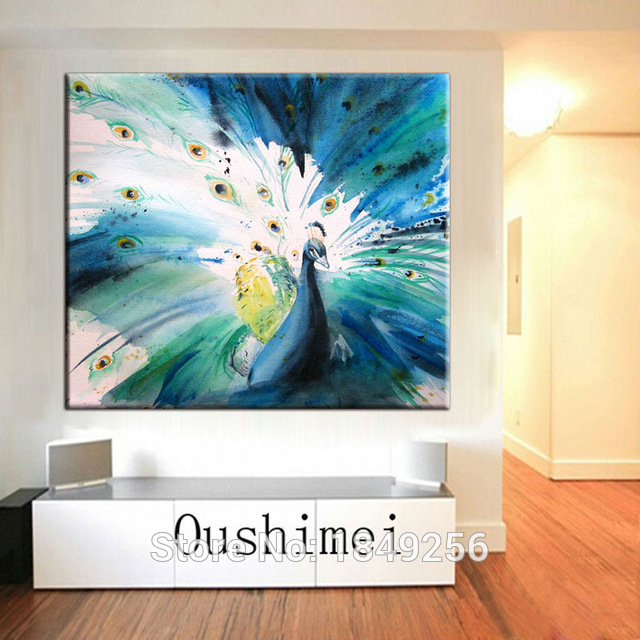 640x640 Beautiful Proud Peacock White And Blue Feathers Oil Painting - Proud Peacock Painting